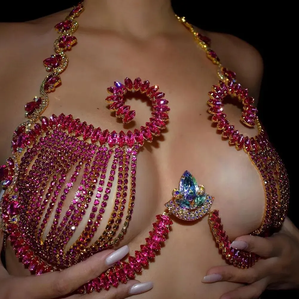 Body Jewelry Retainers - Женский бюстгальтер с кристаллами Rave, розовые