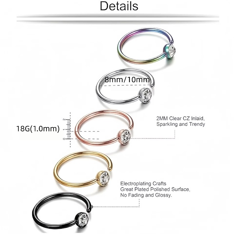 5 шт. 18G кольца для носа, С-о – обзор и цена Body Jewelry Surgical Steel